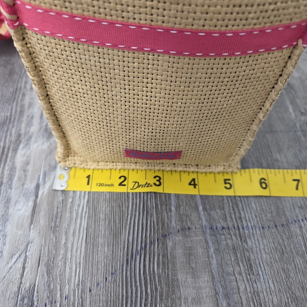 Vintage Ralph Ralph Lauren Straw Medium Tote Bag Pink Accents Lined Classic - Picture 8 of 10